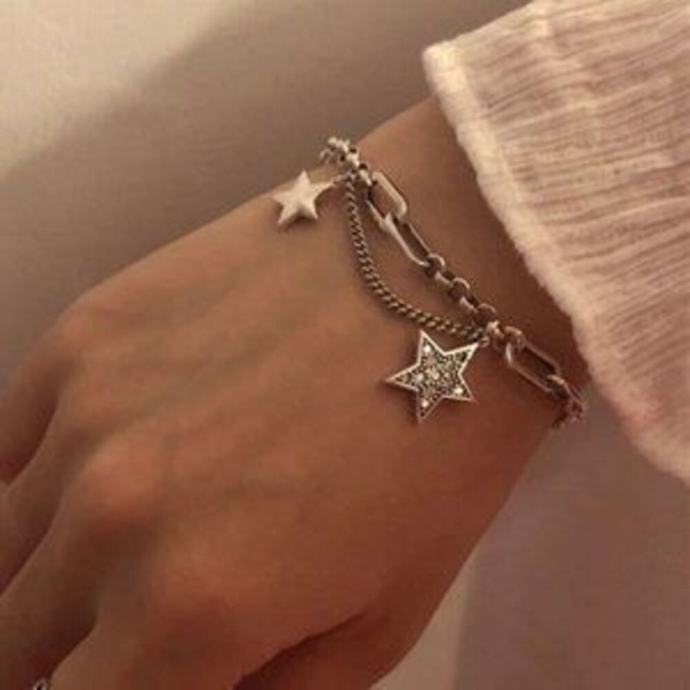 *925 Sterling Silver Diamond Star Link Bracelet